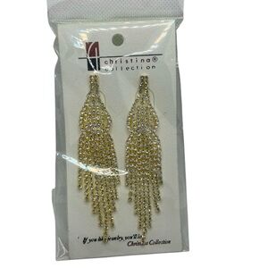 Christina Collection NWT - Women’s Gold Tone Crystal Dangly Earrings